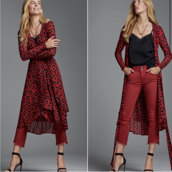 CAbi red animal print wrap dress, “Siren” Style mesh cheetah leopard print, Sz M - Picture 4 of 13